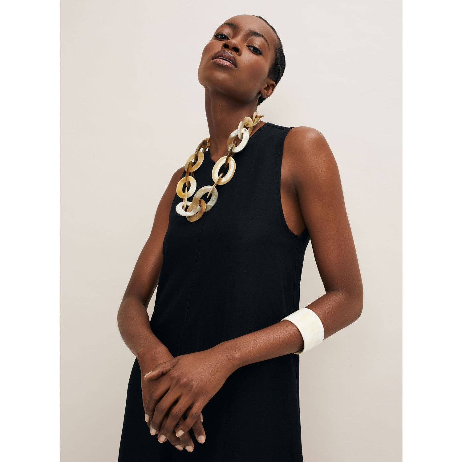 Large oval link white horn necklace