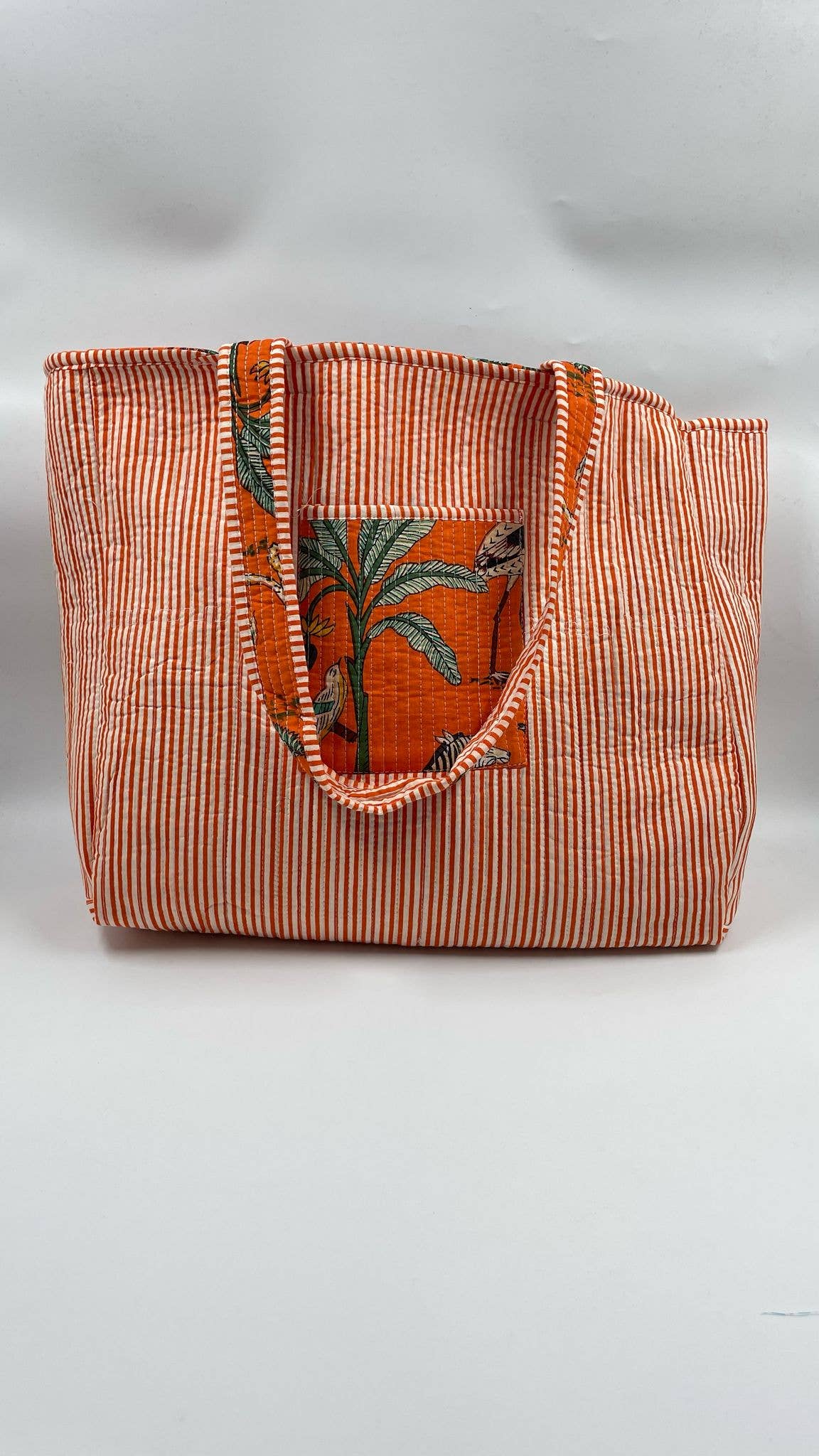 Orange, Jungle Design Kantha Quilted Tote Bag