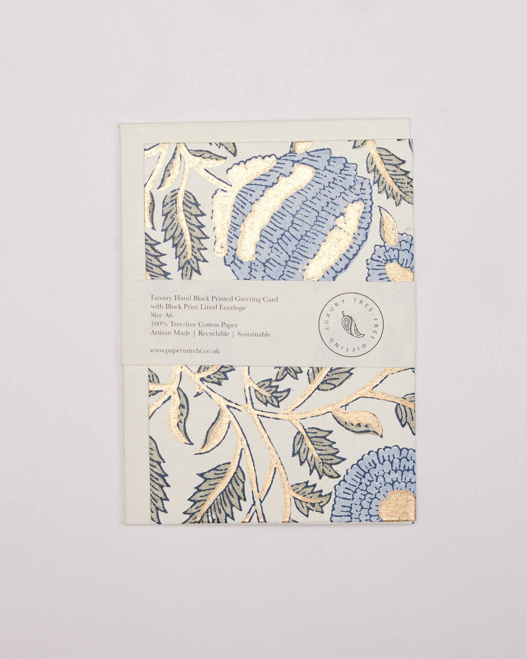 Hand Block Printed Greeting Card - Marigold Glitz Blue Stone