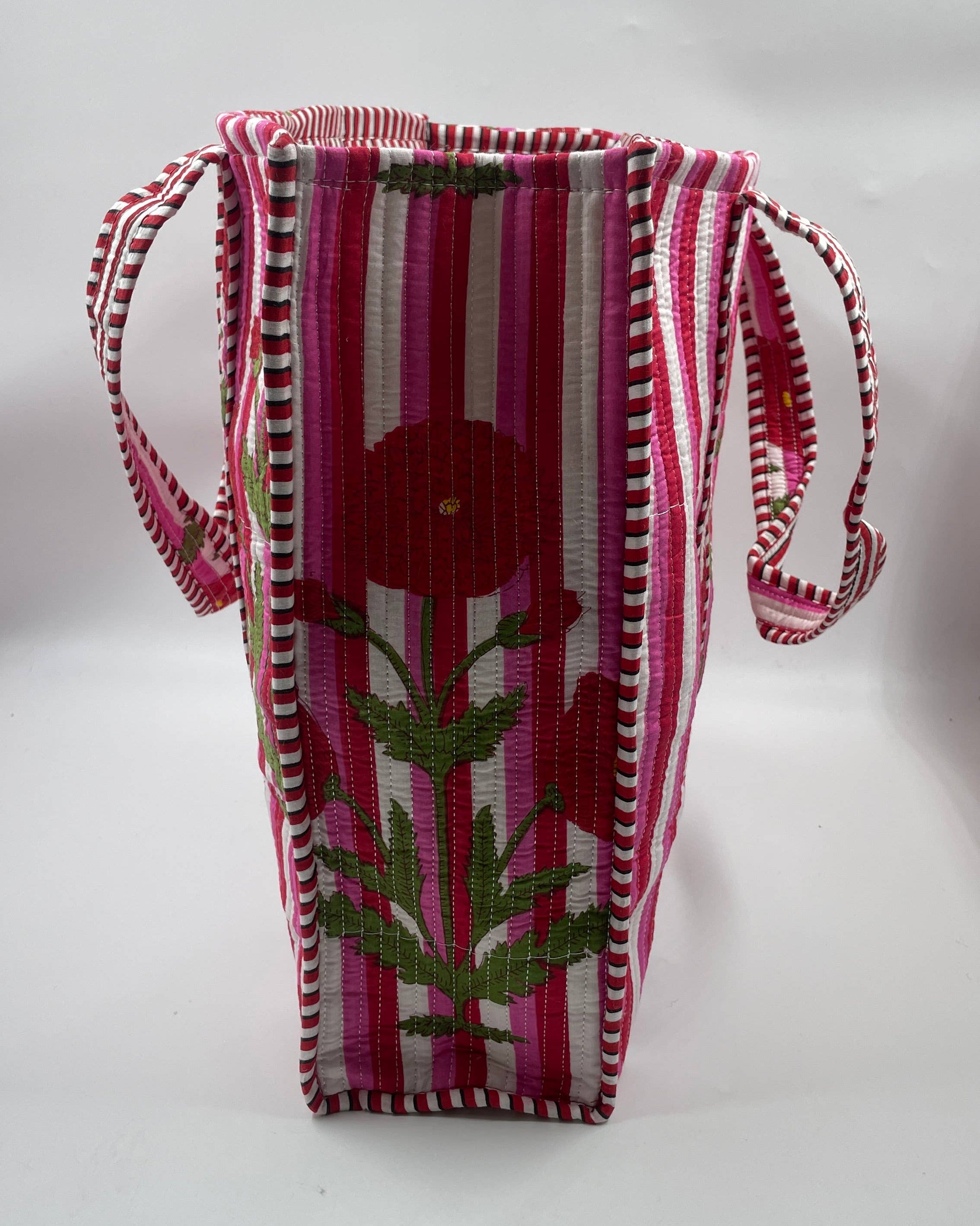 Pink & Red Floral Cotton Quilted Tote Bag