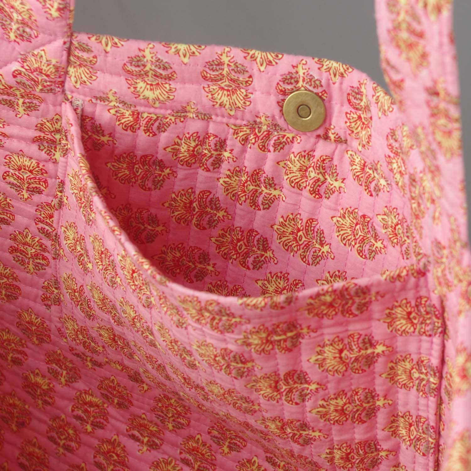 Cotton Quilted Large Shopping /Beach Bag- Pink Small Floral
