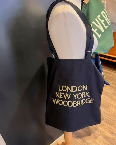 Black Tote, Gold Text - London New York Woodbridge