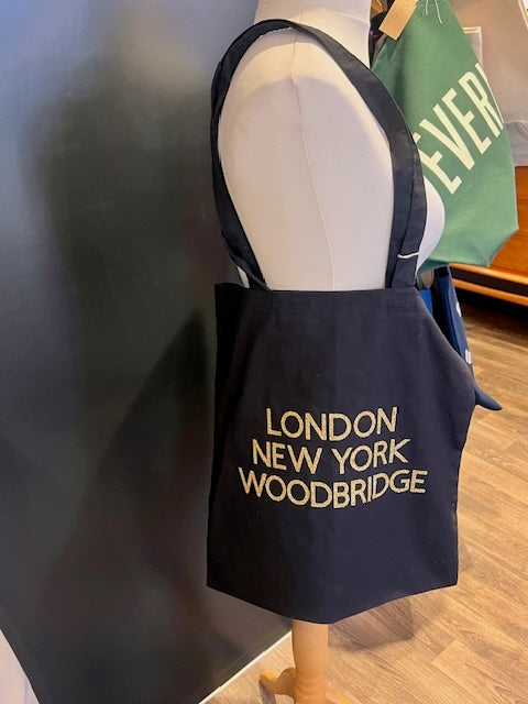 Black Tote, Gold Text - London New York Woodbridge