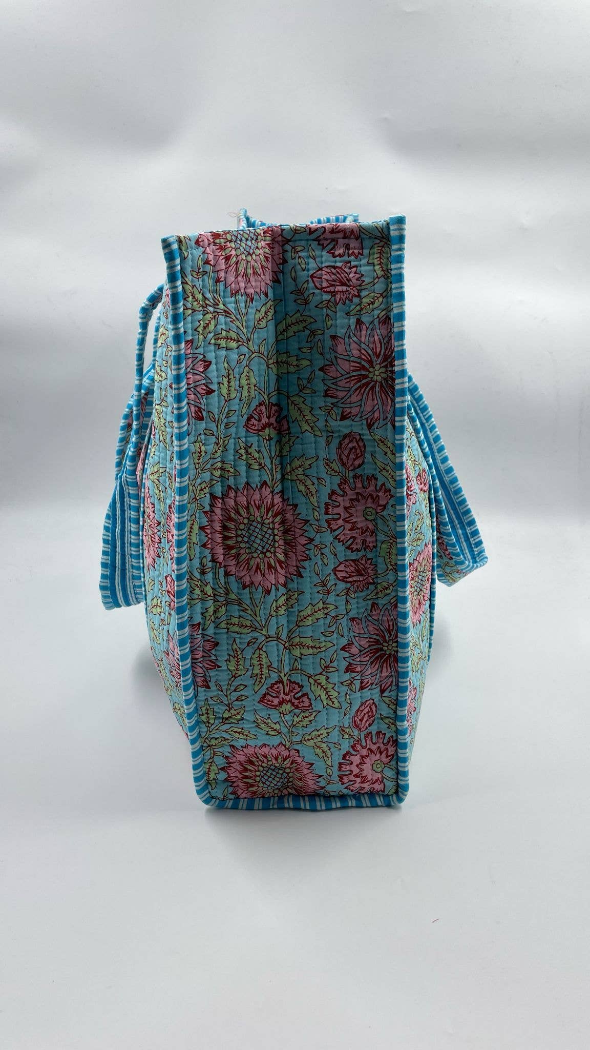 Teal, Floral Kantha Quilted  Tote Bag