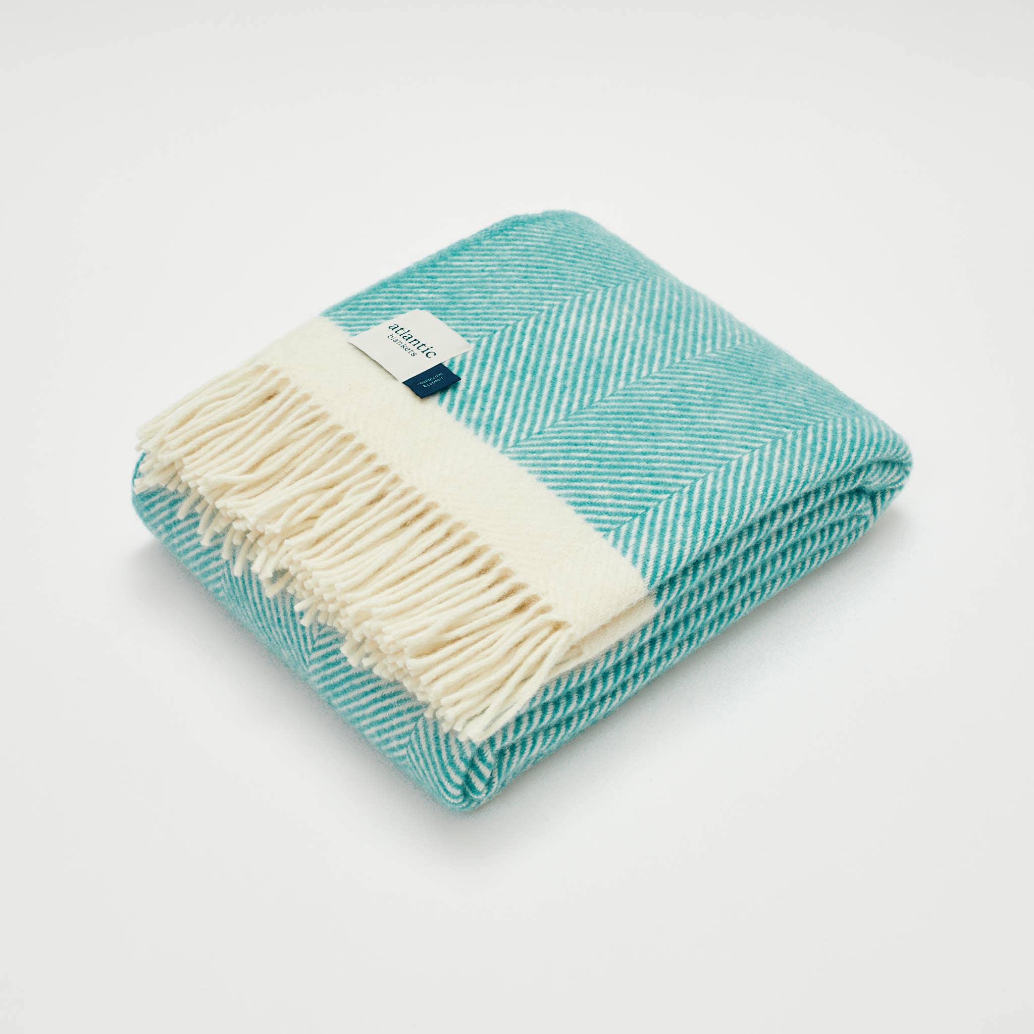 Turquoise Herringbone Wool Blanket: Large 130 x 200cm