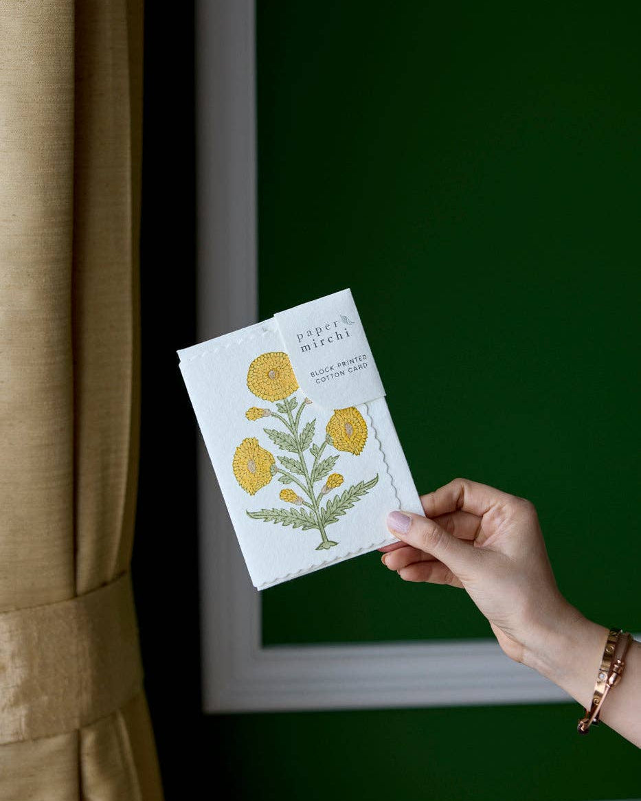 Hand Block Printed Greeting Card - Genda Saffron