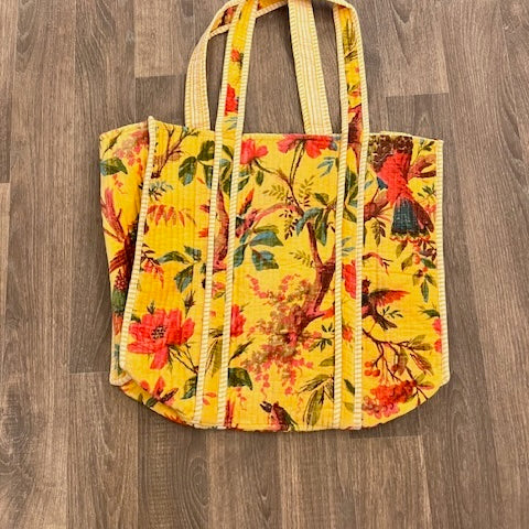 Velvet Tote - Yellow Birds & botanical