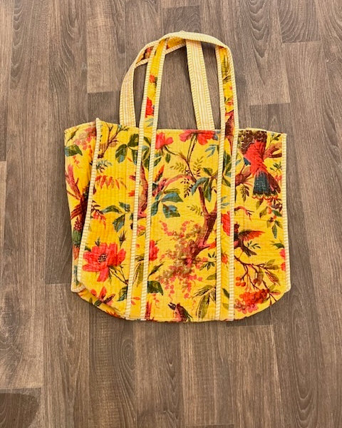 Velvet Tote - Yellow Birds & botanical