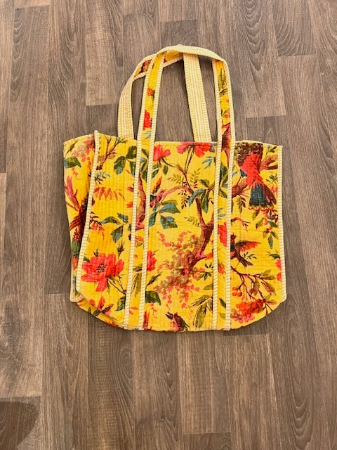 Velvet Tote - Yellow Birds & botanical
