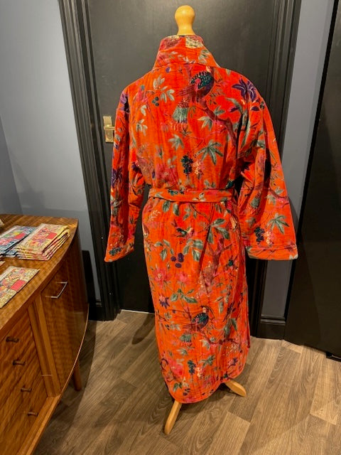 Orange Birds Velvet Robe