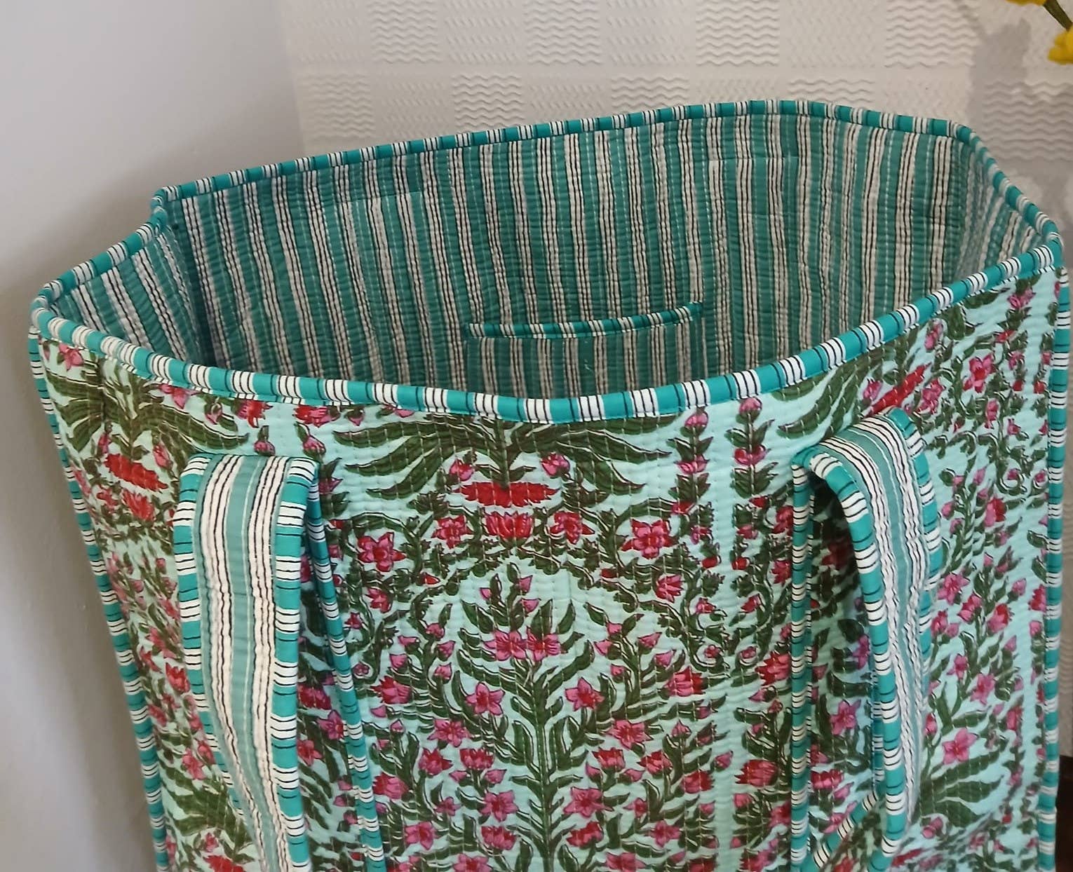 Teal Cotton Kantha Quilted Tote Bag
