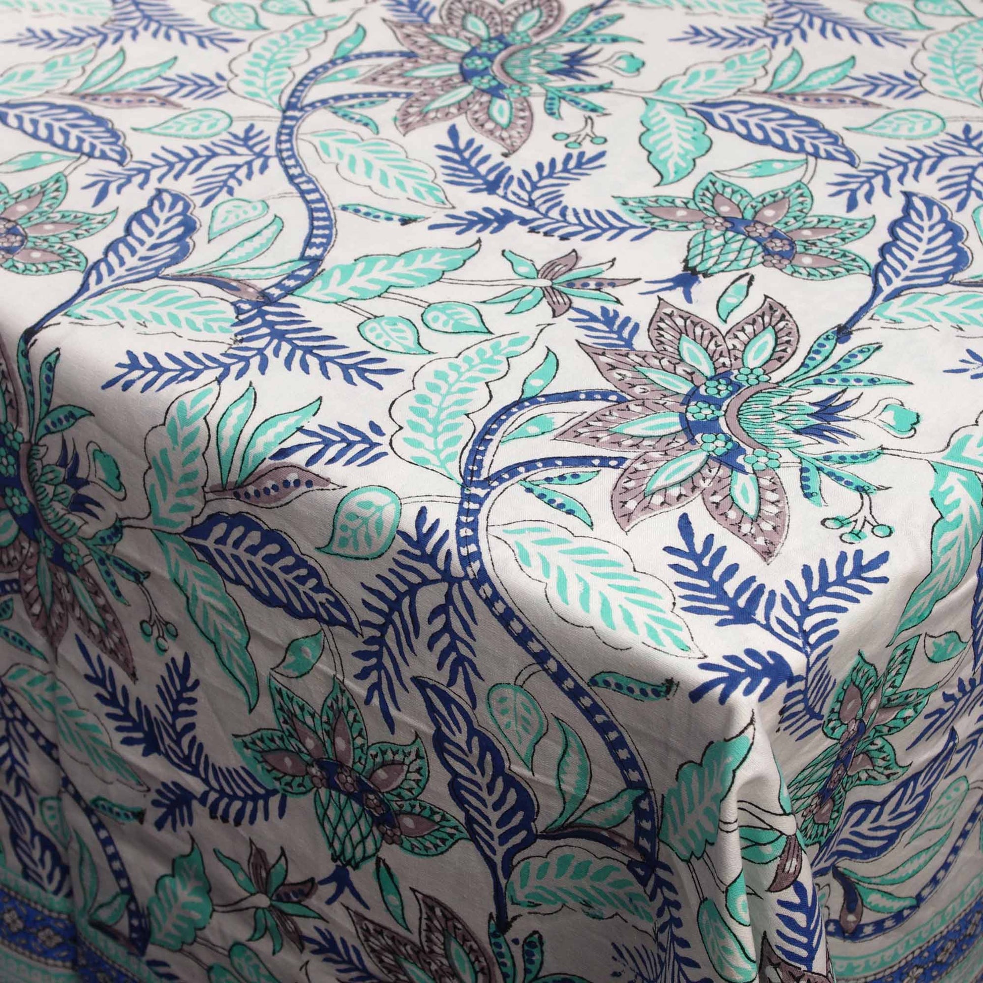 Six Seater Block Printed Rectangular Tablecloth - Pista Green