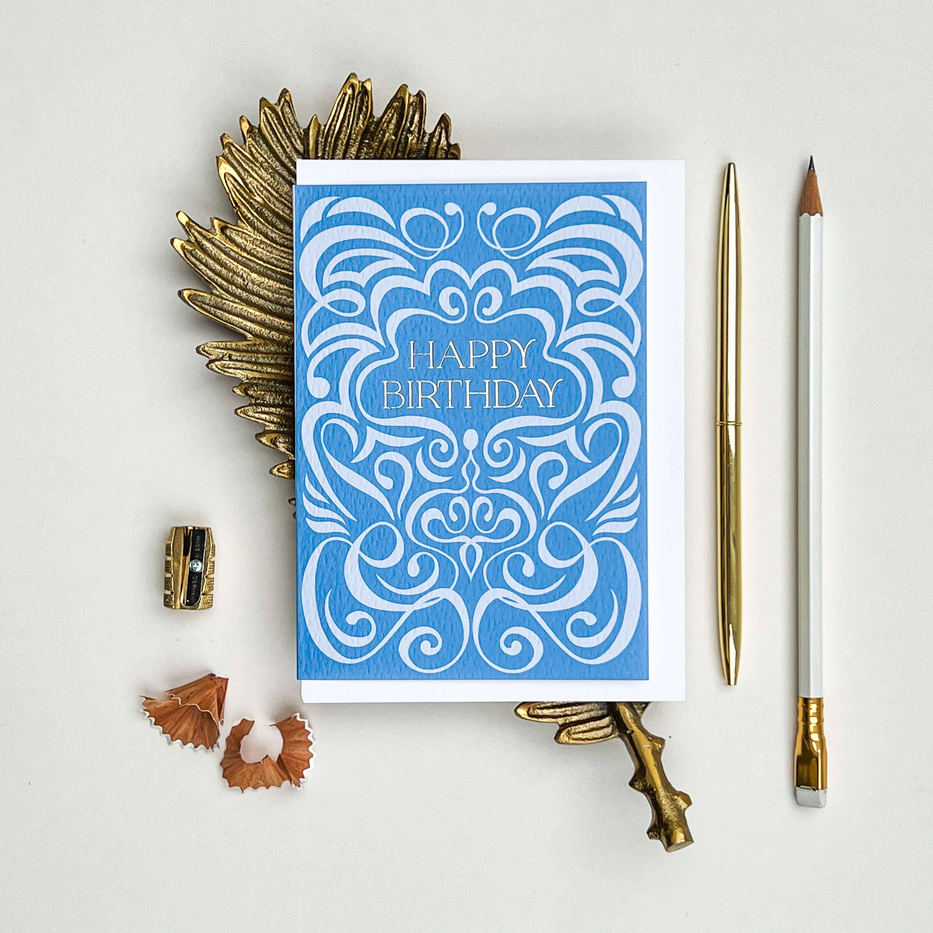 Blue Two-Tone Swirl Happy BIrthday Card