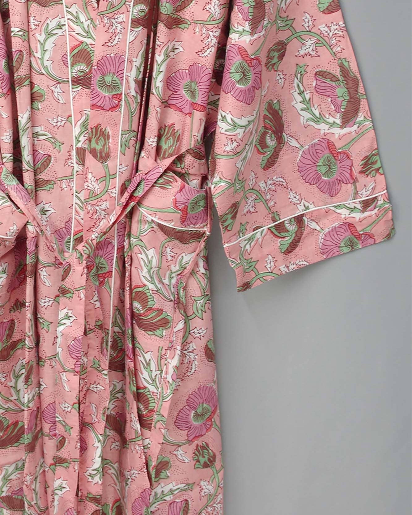 Pretty Pink Poppy Pattern Cotton Kimono
