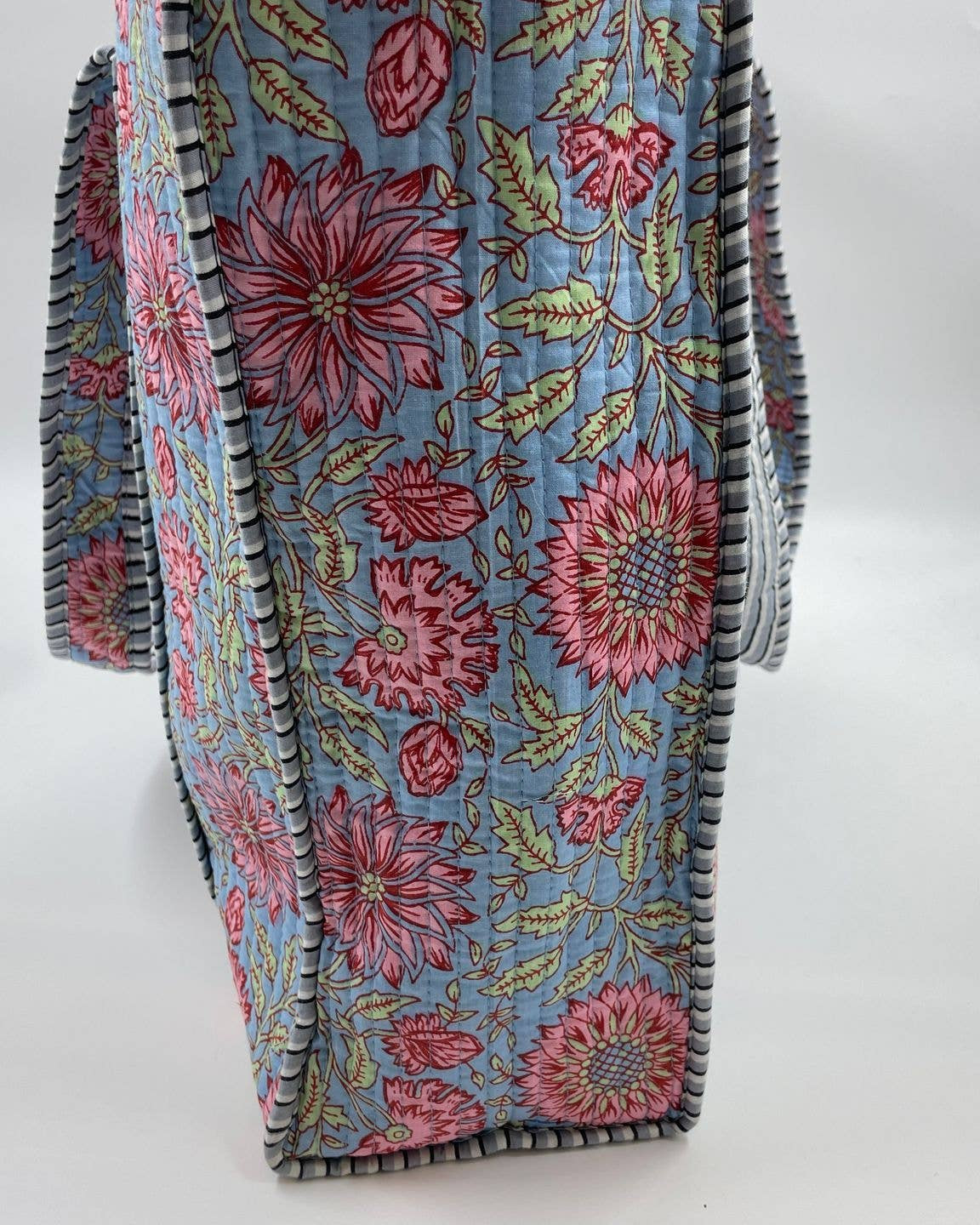 Blue & Pink Floral  Cotton Quilted Tote Bag