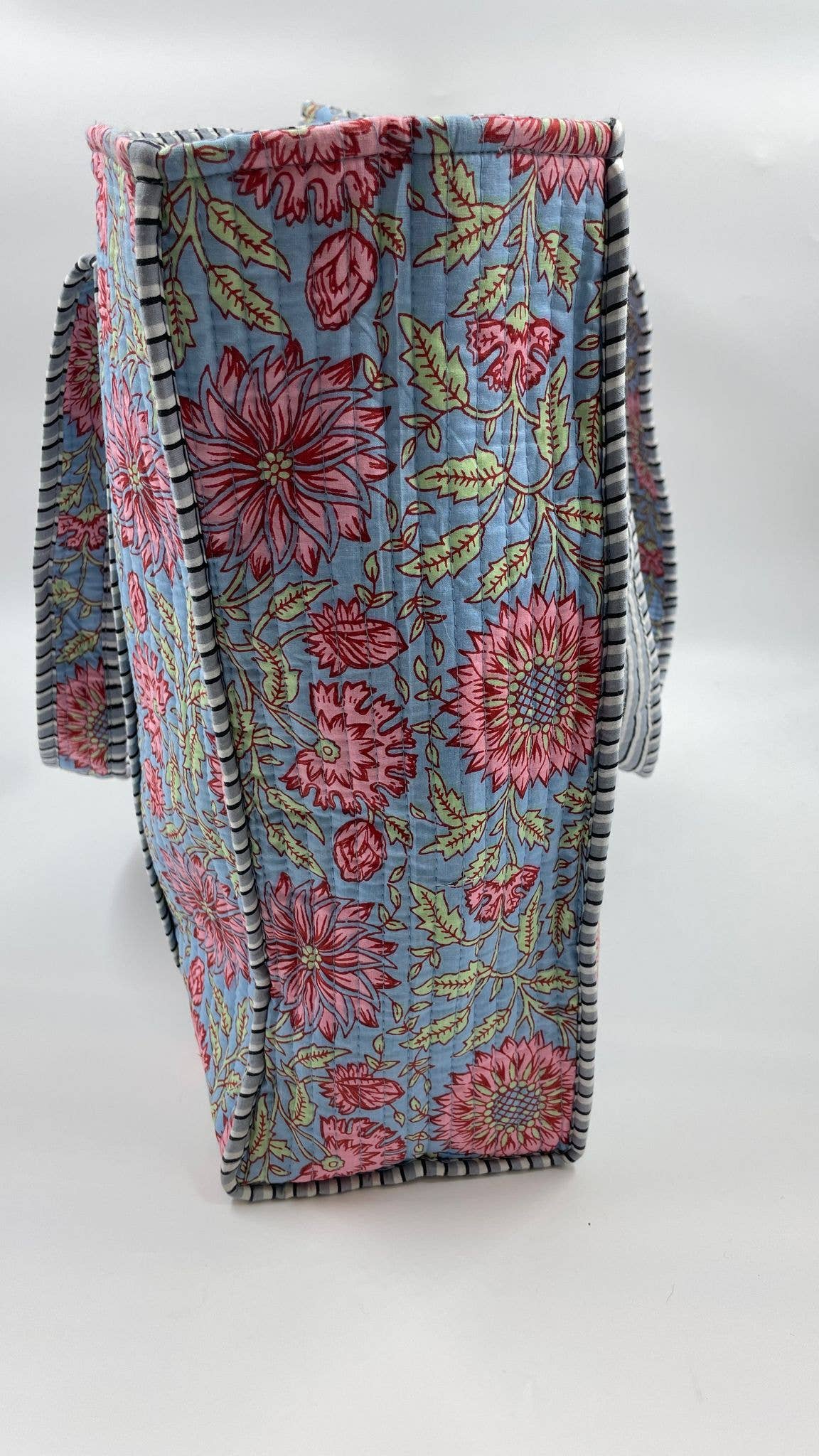 Blue & Pink Floral  Cotton Quilted Tote Bag