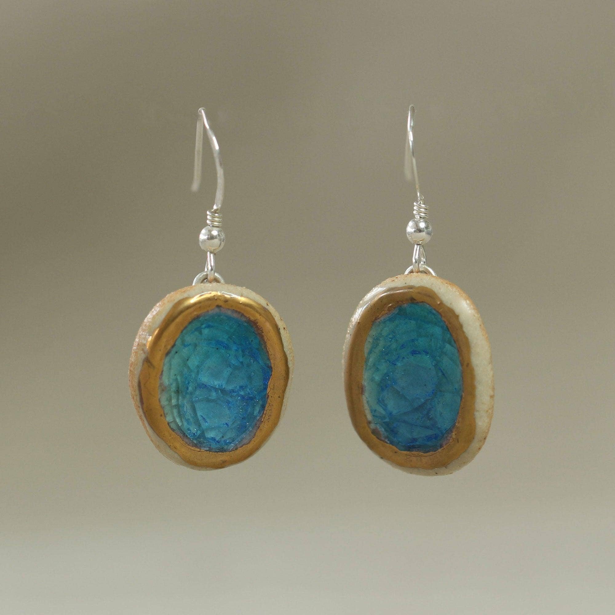 Turquoise Blue Lagoon Oval Sterling Silver Drop Earrings