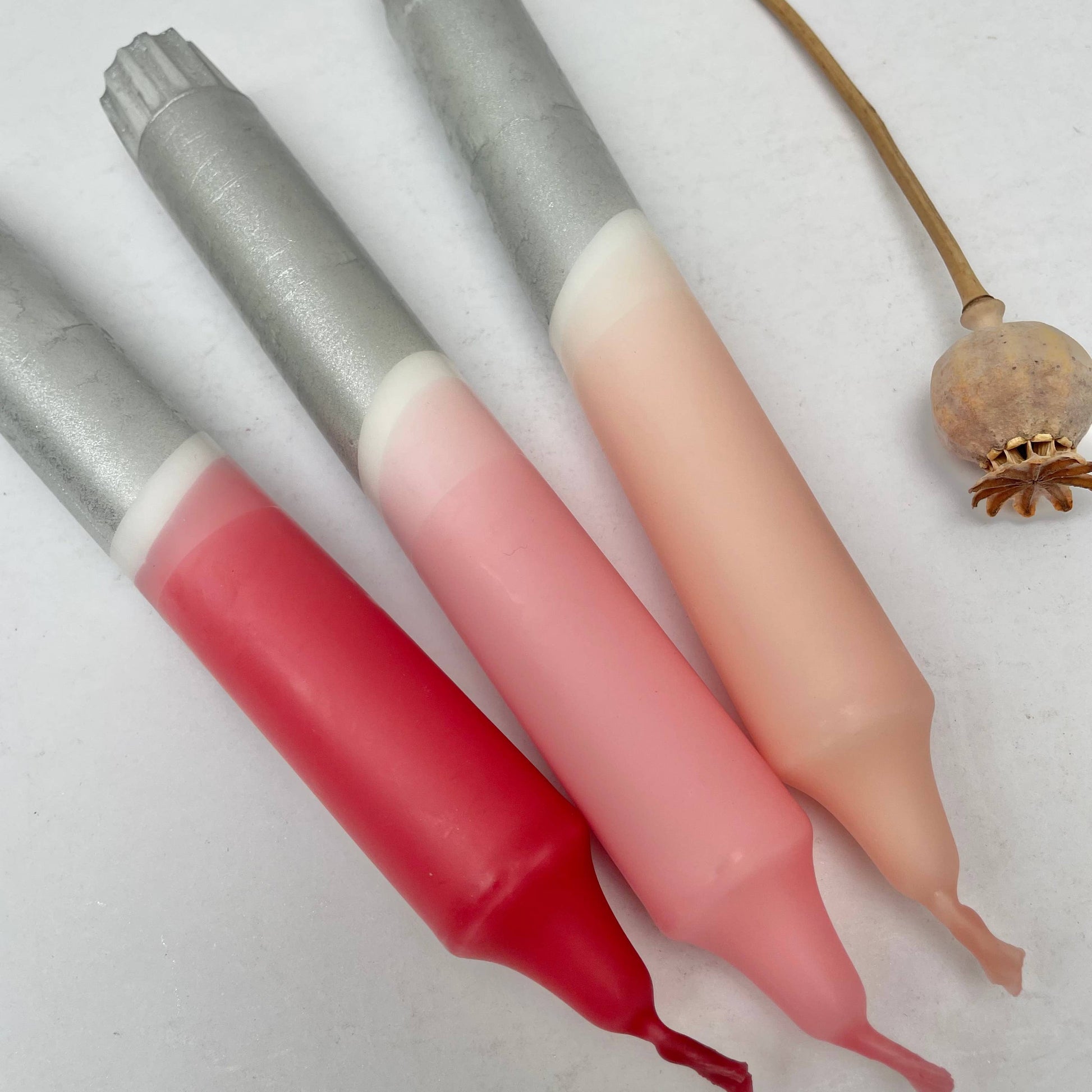 Berry Tones & Silver Dip Dyed Dinner Candles