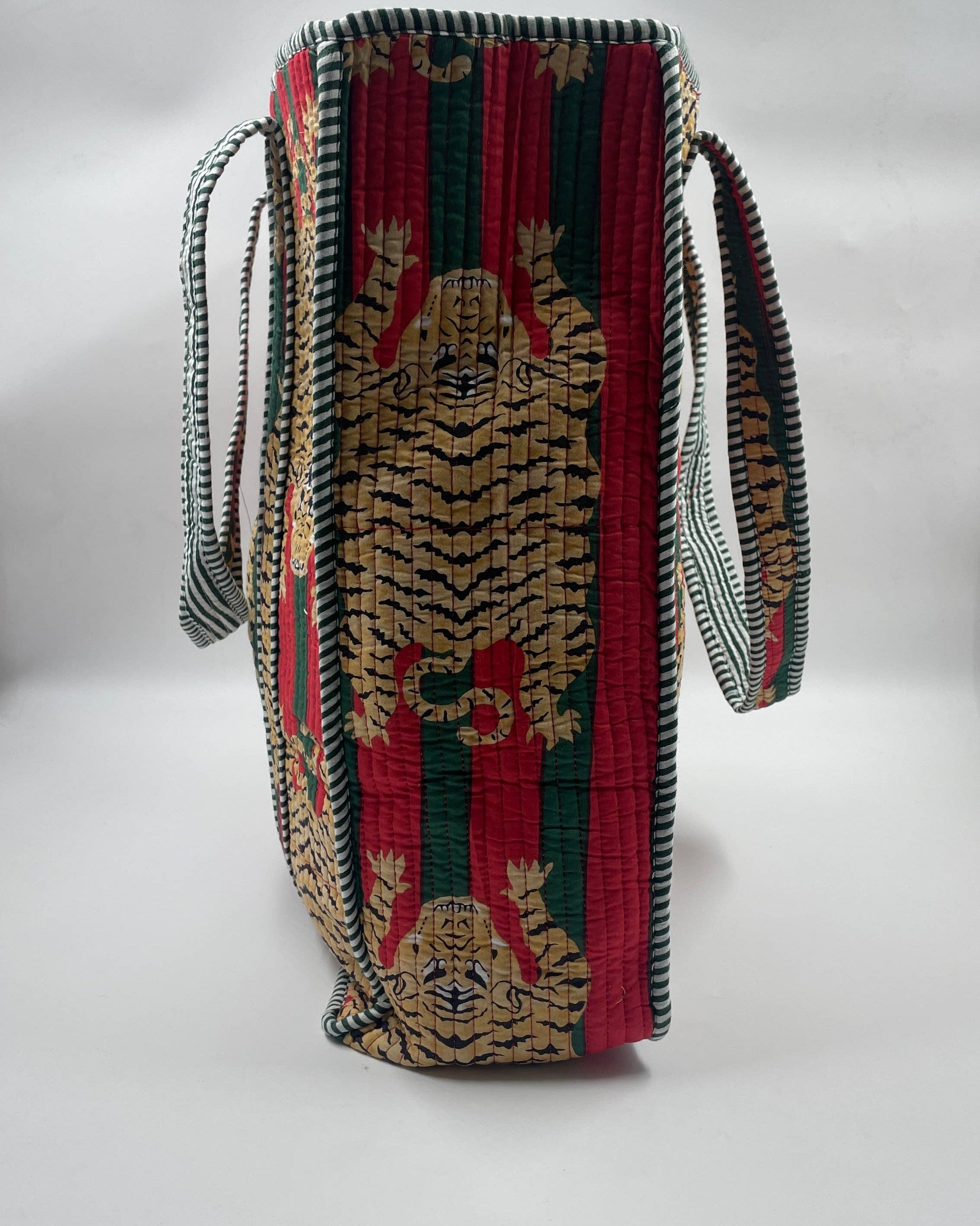Green & Red Tiger Cotton Quilted Tote Bag