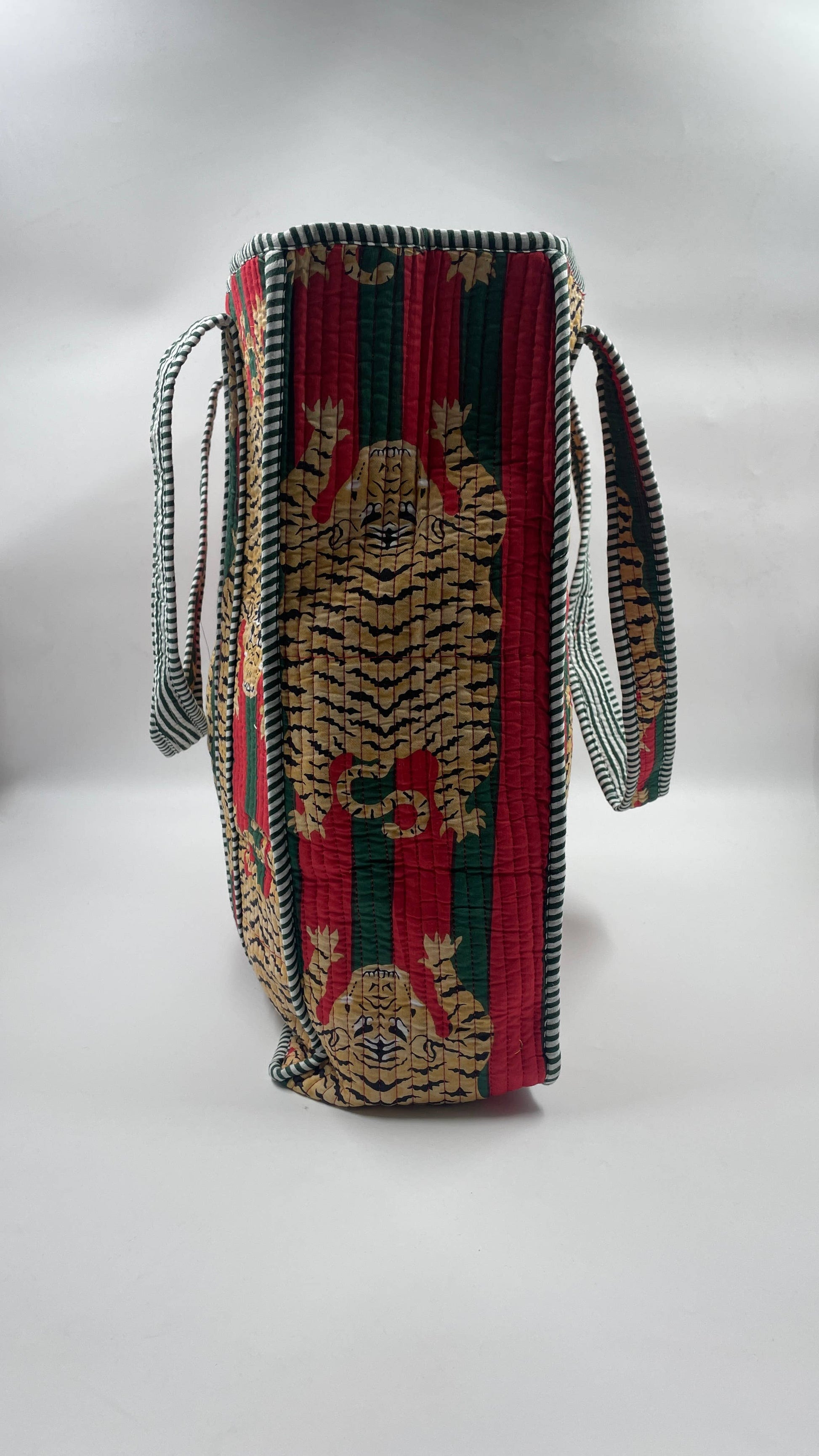 Green & Red Tiger Cotton Quilted Tote Bag