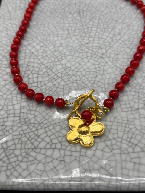 Cherry Quartz Necklace With Gold Heart Charm