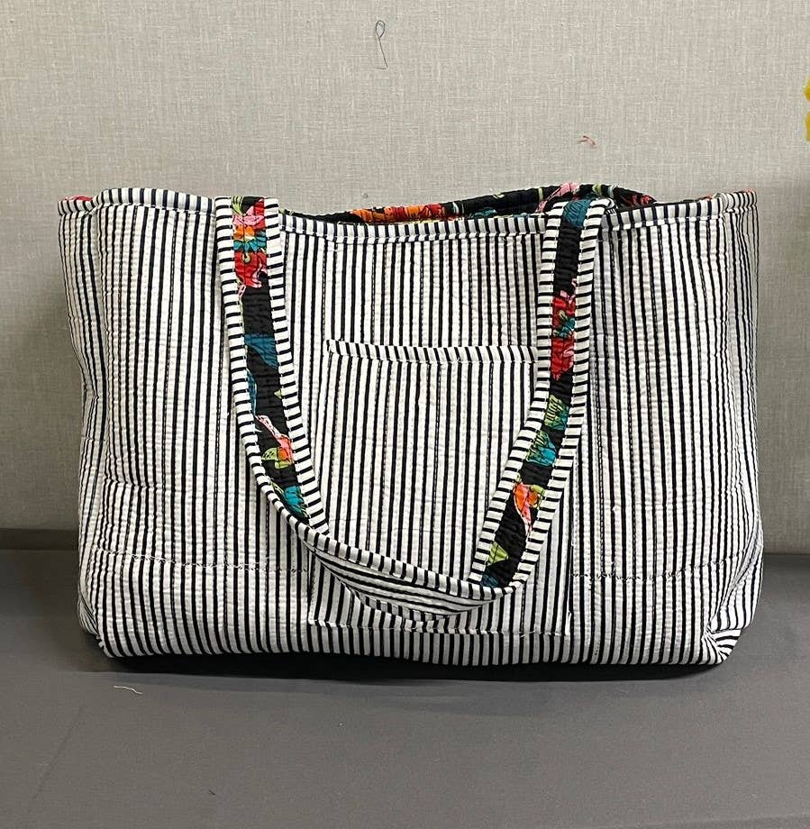 Black Floral Kantha Quilted Tote Bag