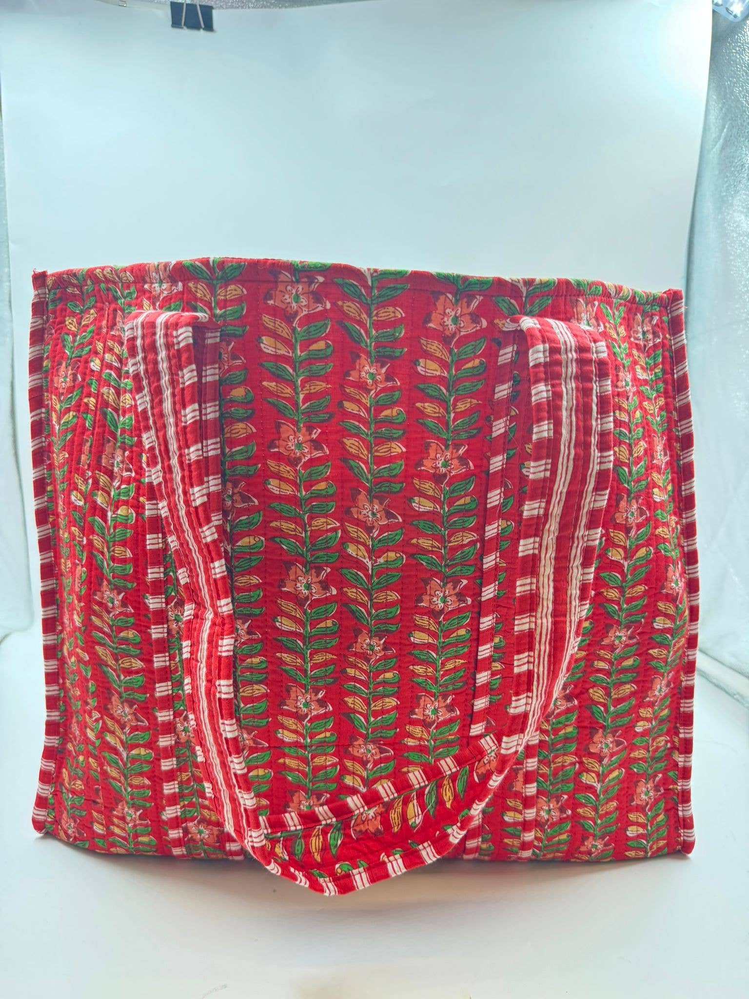 Red Floral Cotton Kantha Quilted Tote