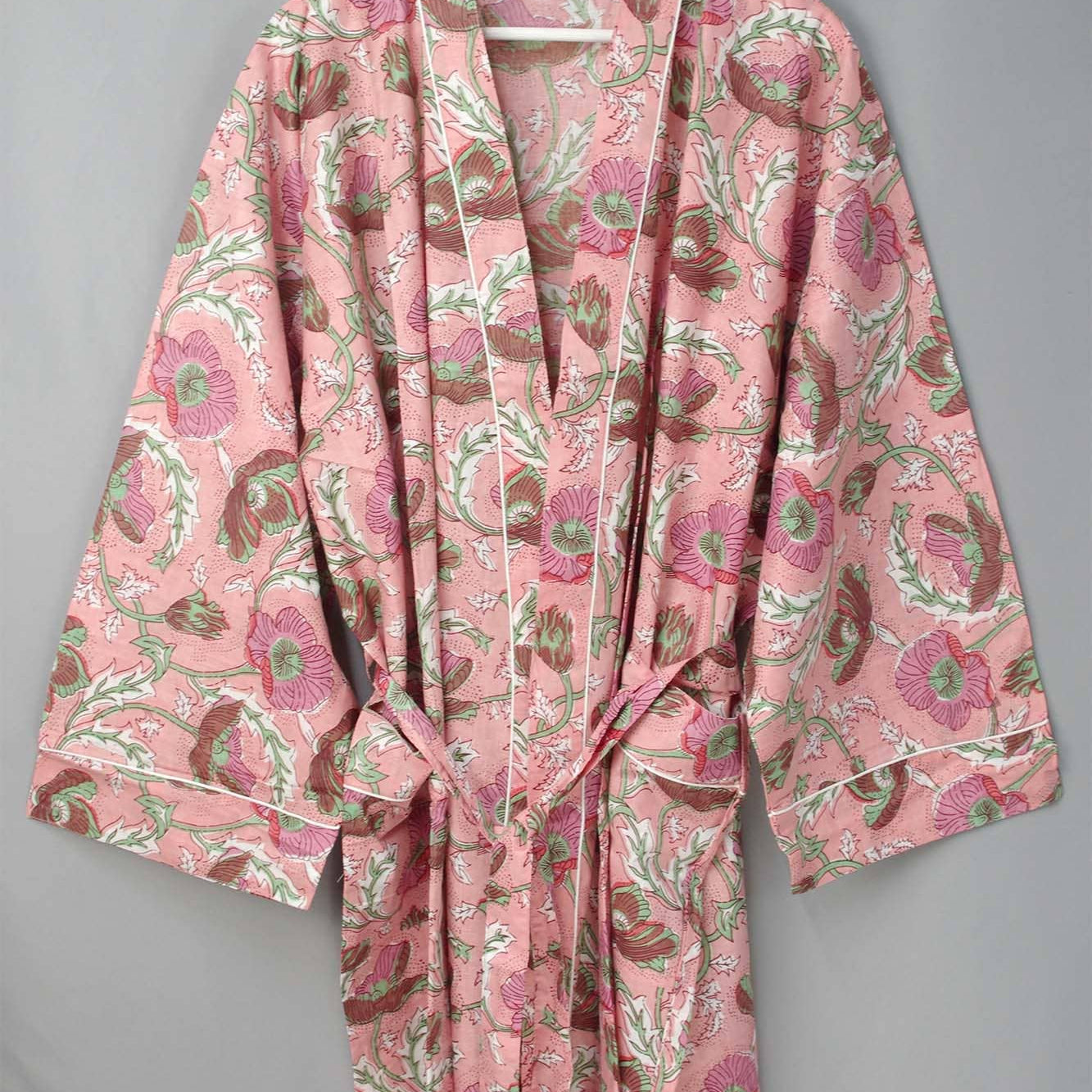 Pretty Pink Poppy Pattern Cotton Kimono