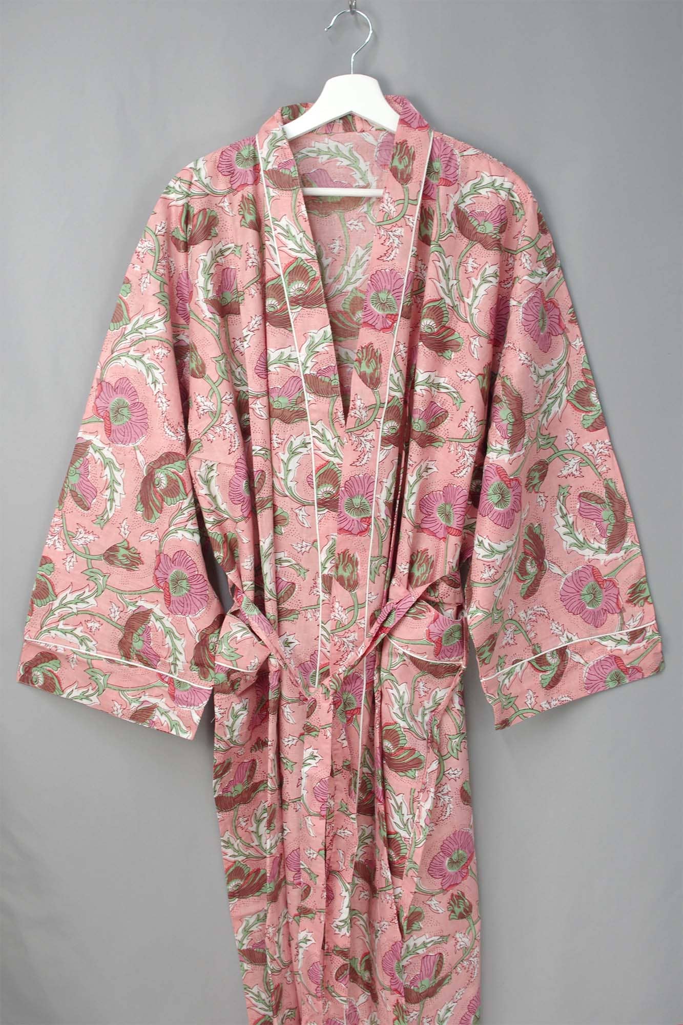 Pretty Pink Poppy Pattern Cotton Kimono