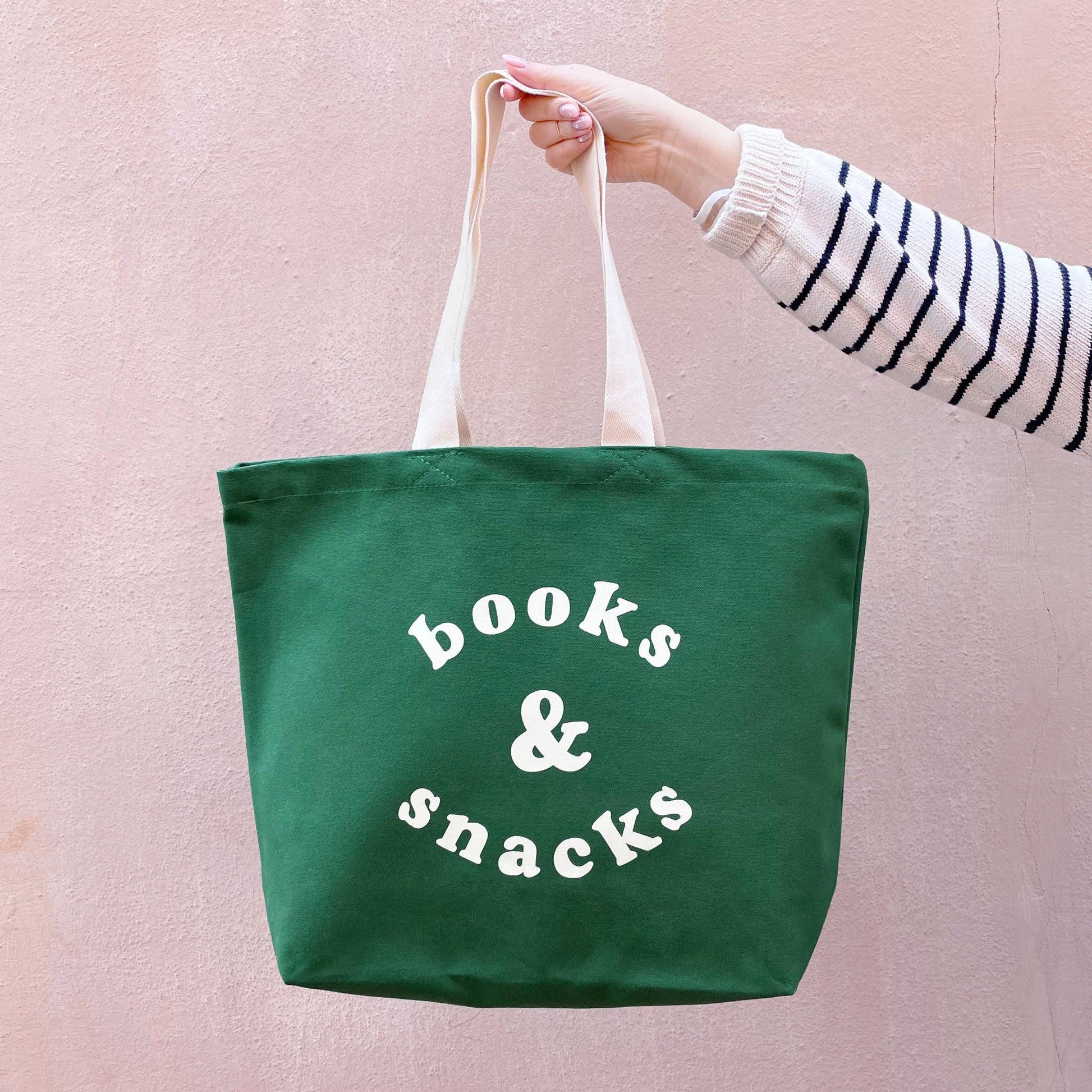 Books & Snacks - Forest Green Canvas Tote Bag