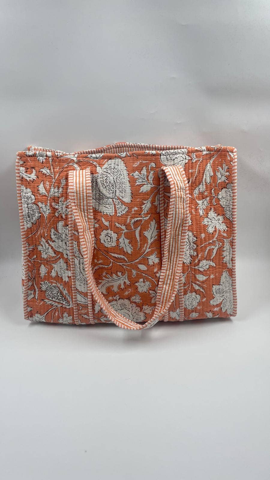 Orange Cotton Quilted Boho Floral Reversible Tote Bag