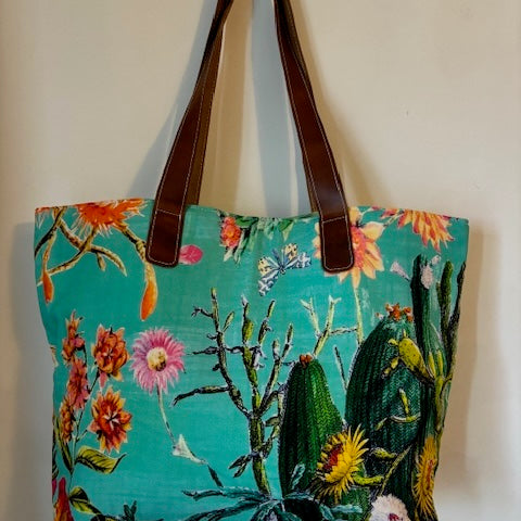 Blue Floral Bag (2)  , leather straps