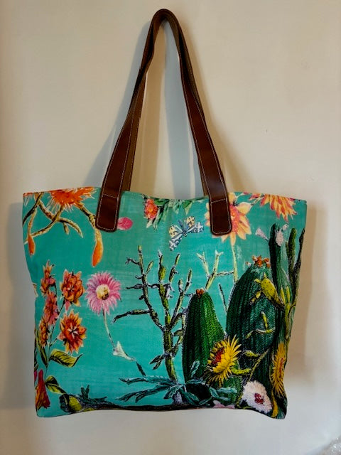 Blue Floral Bag (2)  , leather straps