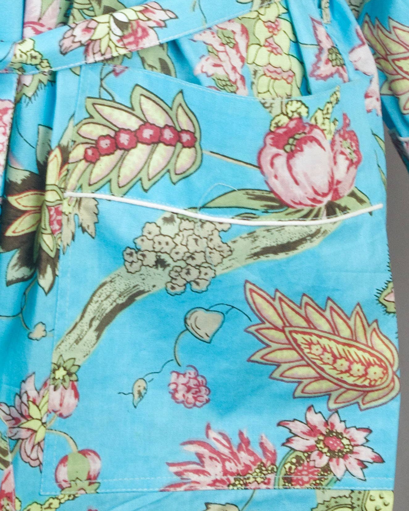 Cotton Kimono Dressing Gown Robe -Blue Wild Flowers