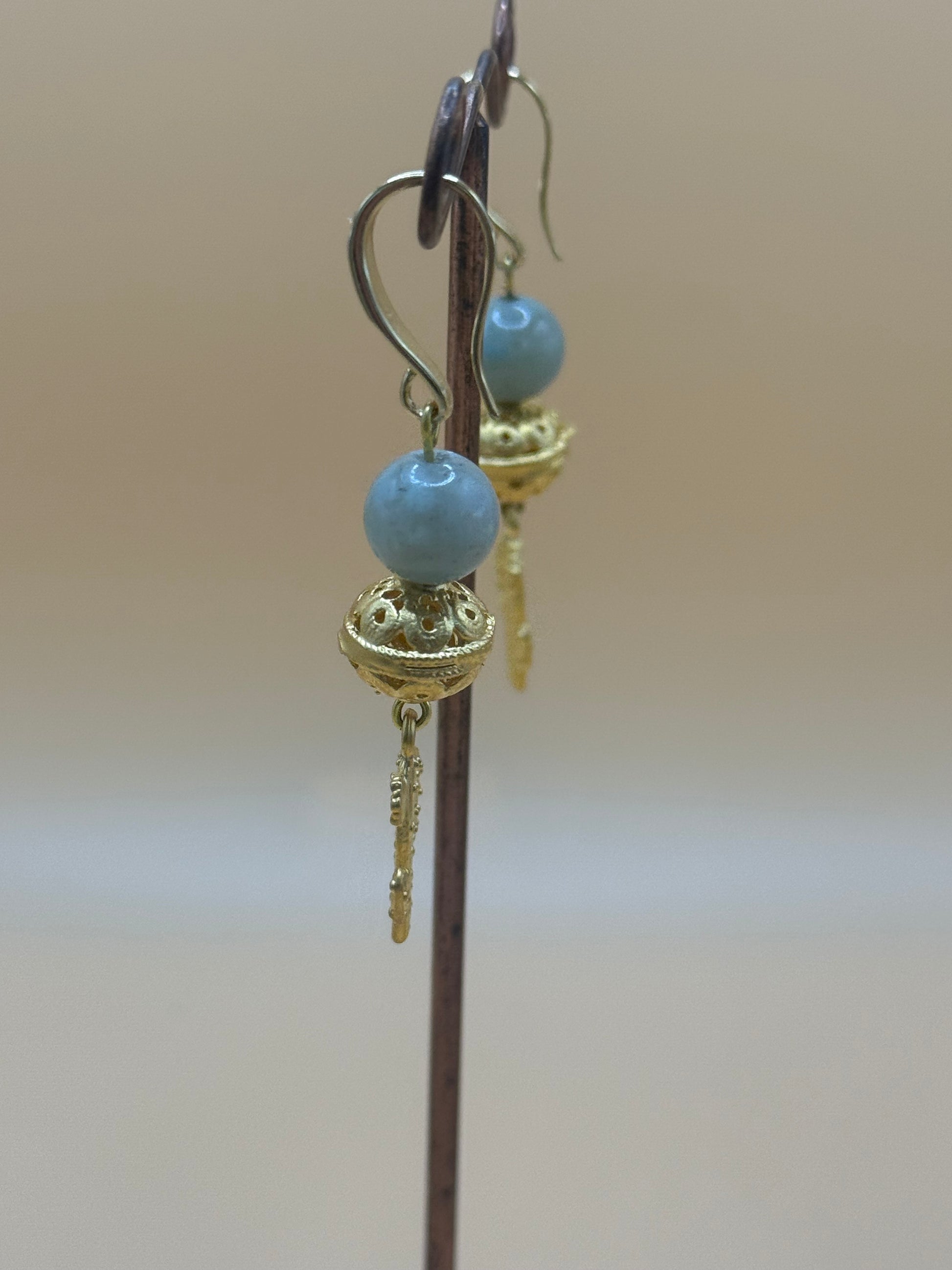 Green Agate and Gold Cactus Drop Earring