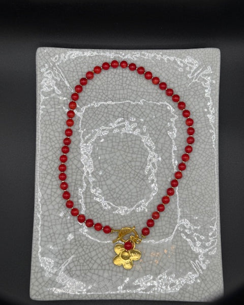 Cherry Quartz Necklace With Gold Heart Charm