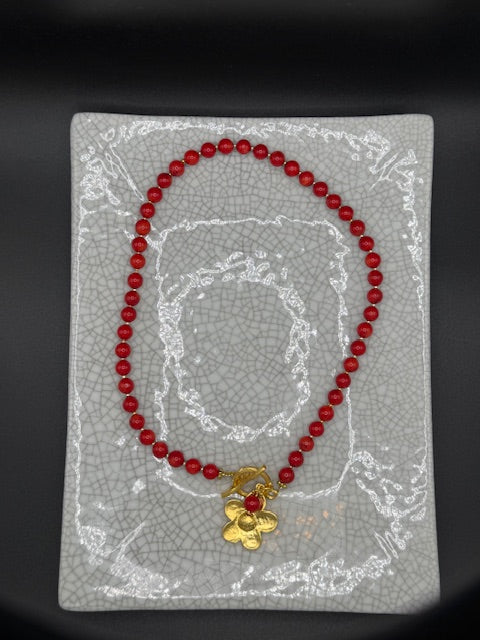 Cherry Quartz Necklace With Gold Heart Charm