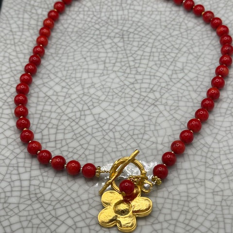 Cherry Quartz Necklace With Gold Heart Charm