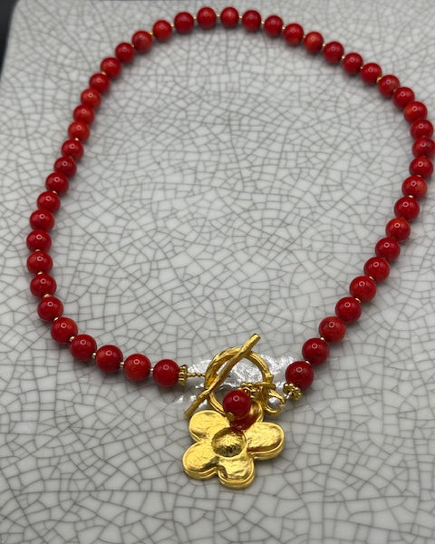 Cherry Quartz Necklace With Gold Heart Charm