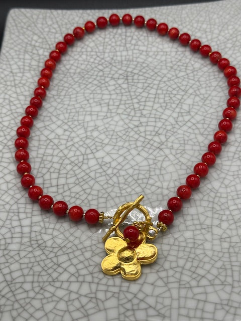 Cherry Quartz Necklace With Gold Heart Charm