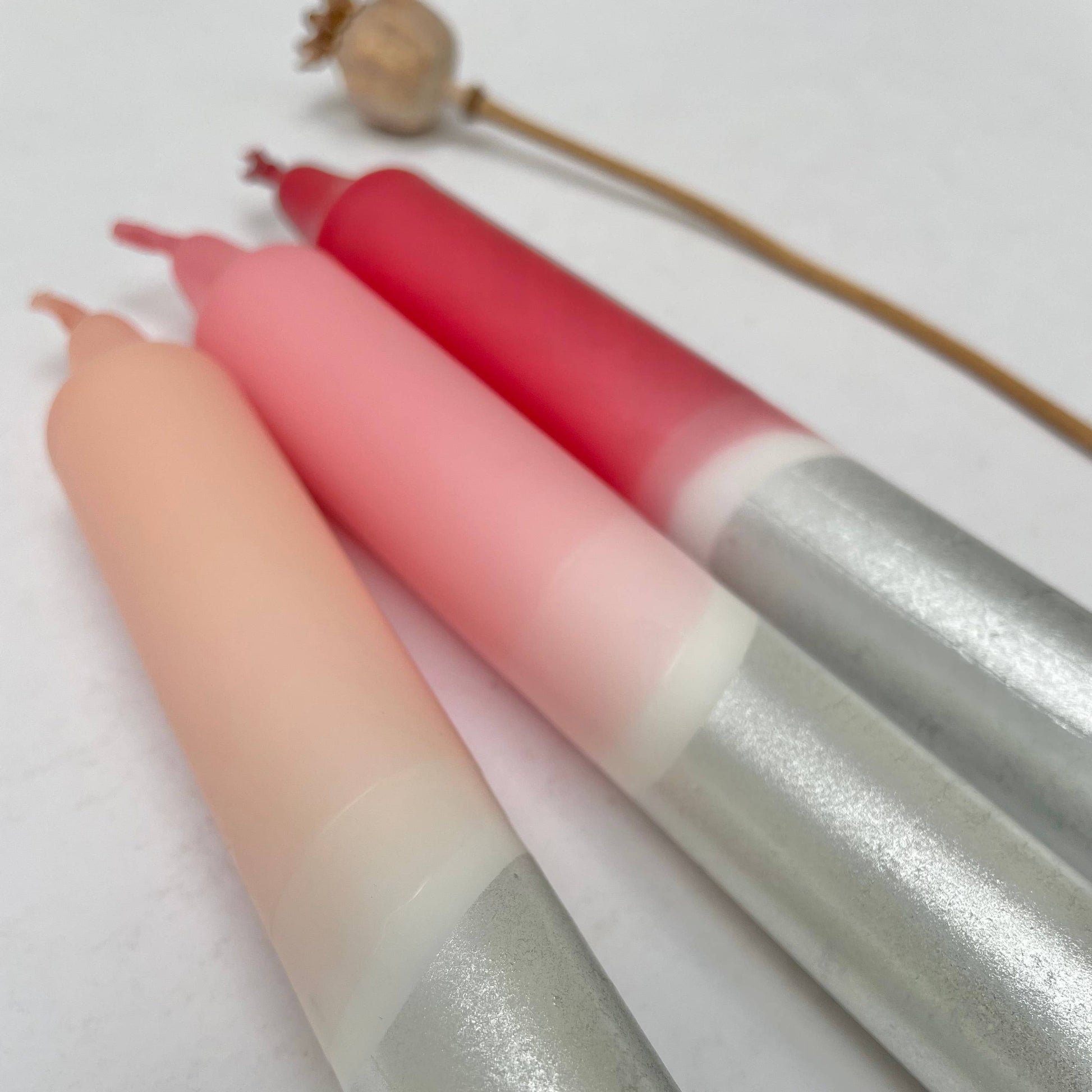 Berry Tones & Silver Dip Dyed Dinner Candles