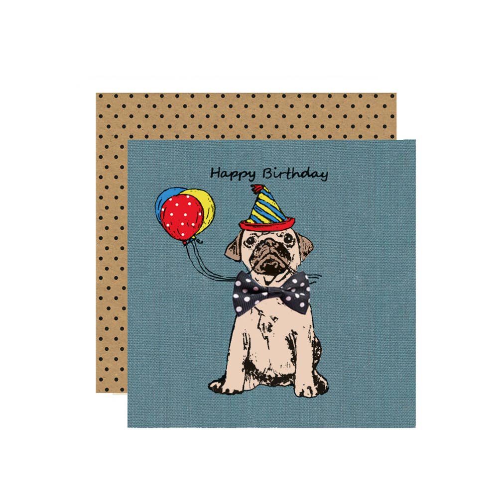 Birthday Pug Dog Handmade Greetings Card