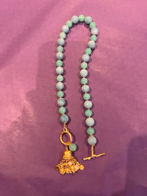 Blue angelite, green agate necklace