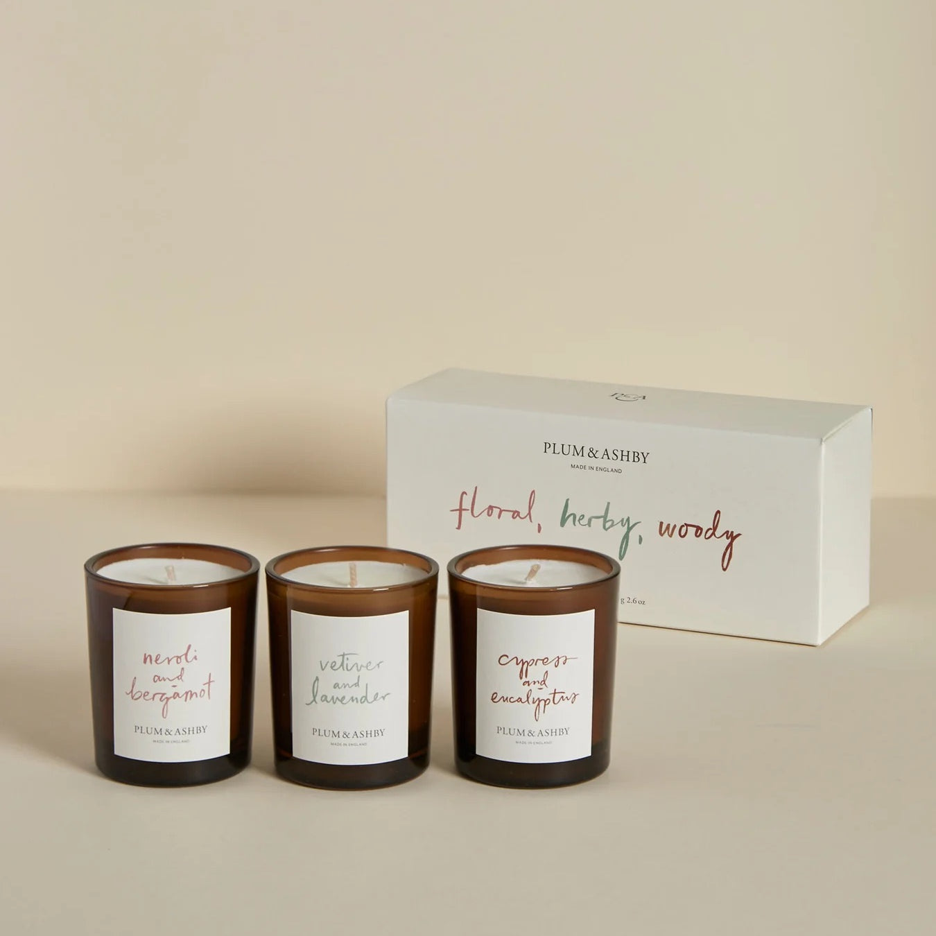 Floral, Herby, Woody votive candle set