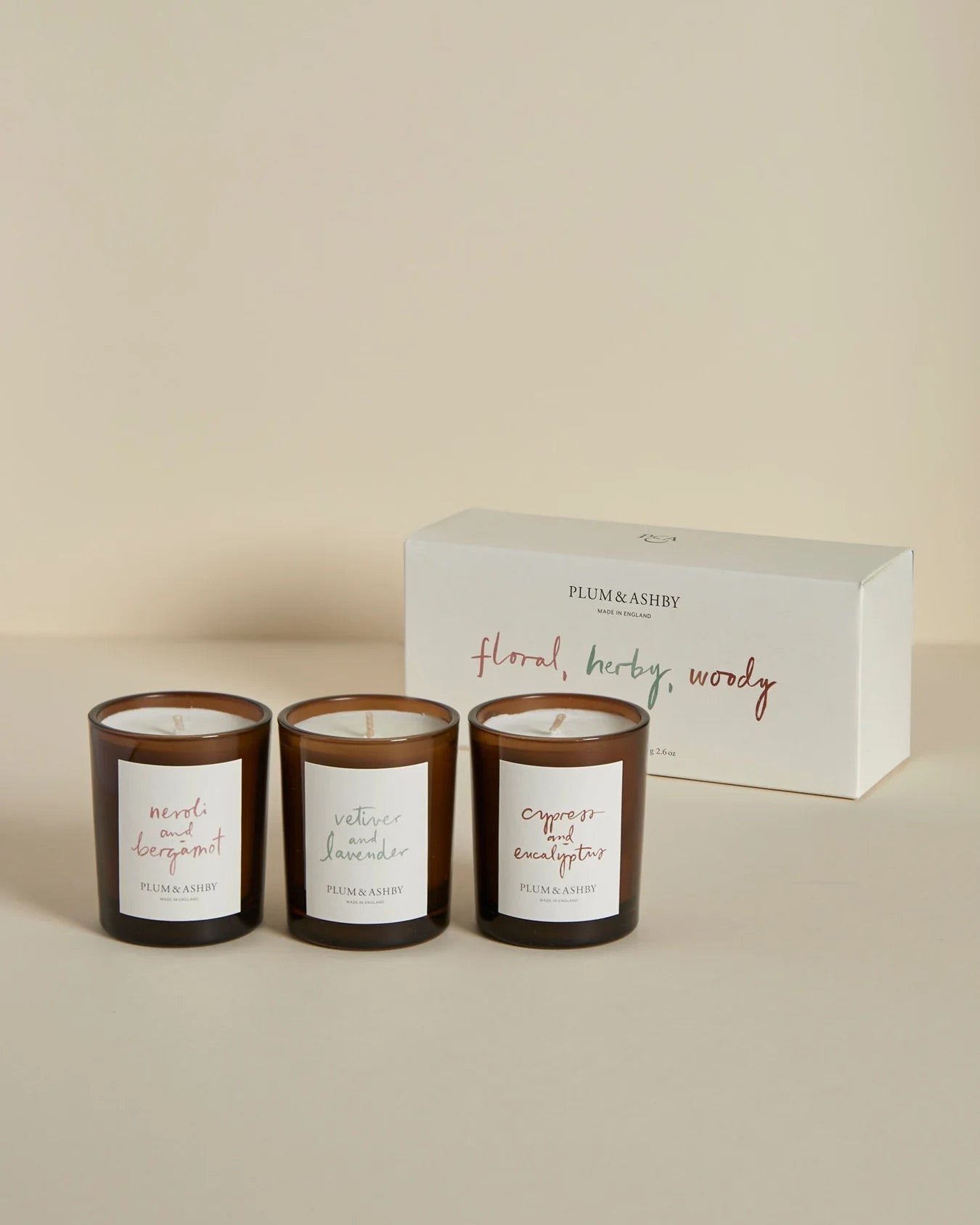 Floral, Herby, Woody votive candle set