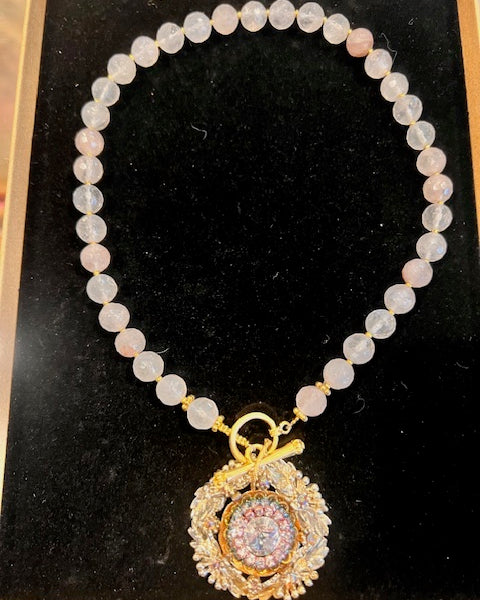 Rose Quartz & Crystal Pendant Necklace