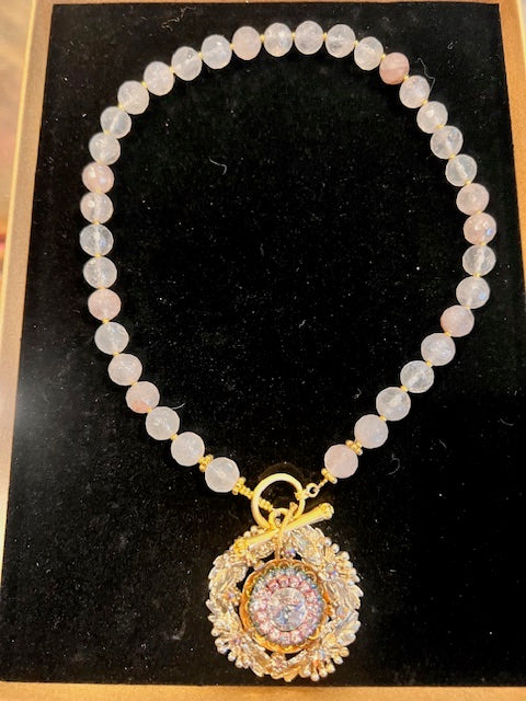 Rose Quartz & Crystal Pendant Necklace