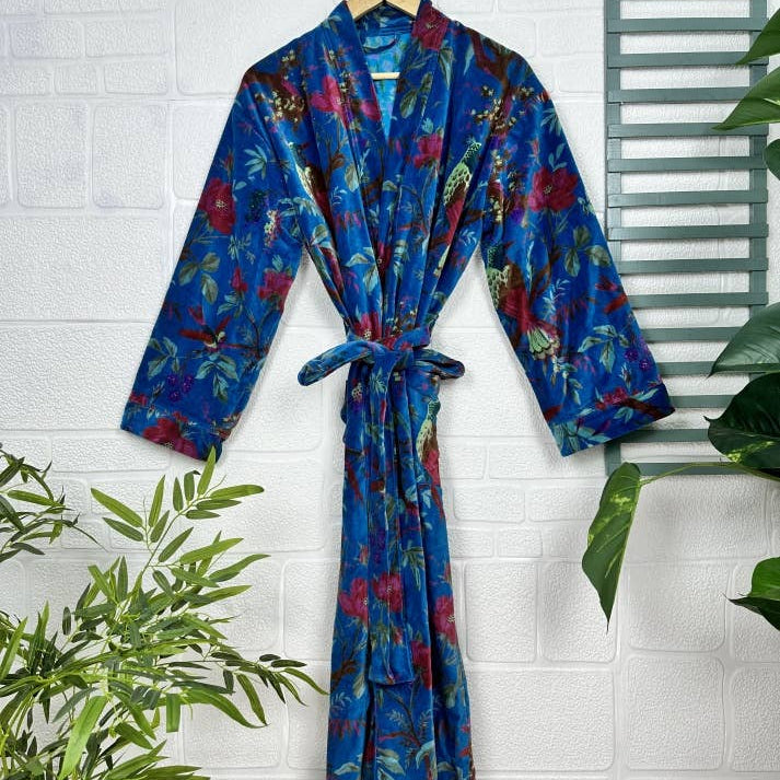 Sky Blue Luxury Velvet Robe