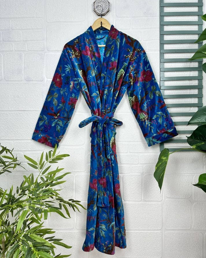 Sky Blue Luxury Velvet Robe