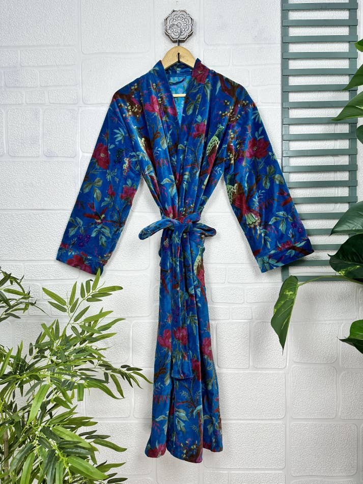 Sky Blue Luxury Velvet Robe